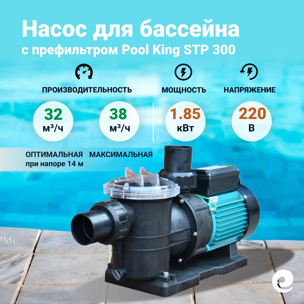 Насос с префильтром Pool King STP 300, 1.85 кВт, 220 В, производительность 32 куб.м/ч  #1