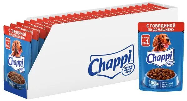 ВлажныйкормдлясобакChappiСытныймяснойобед.Сговядинойпо-домашнему,28штпо85г