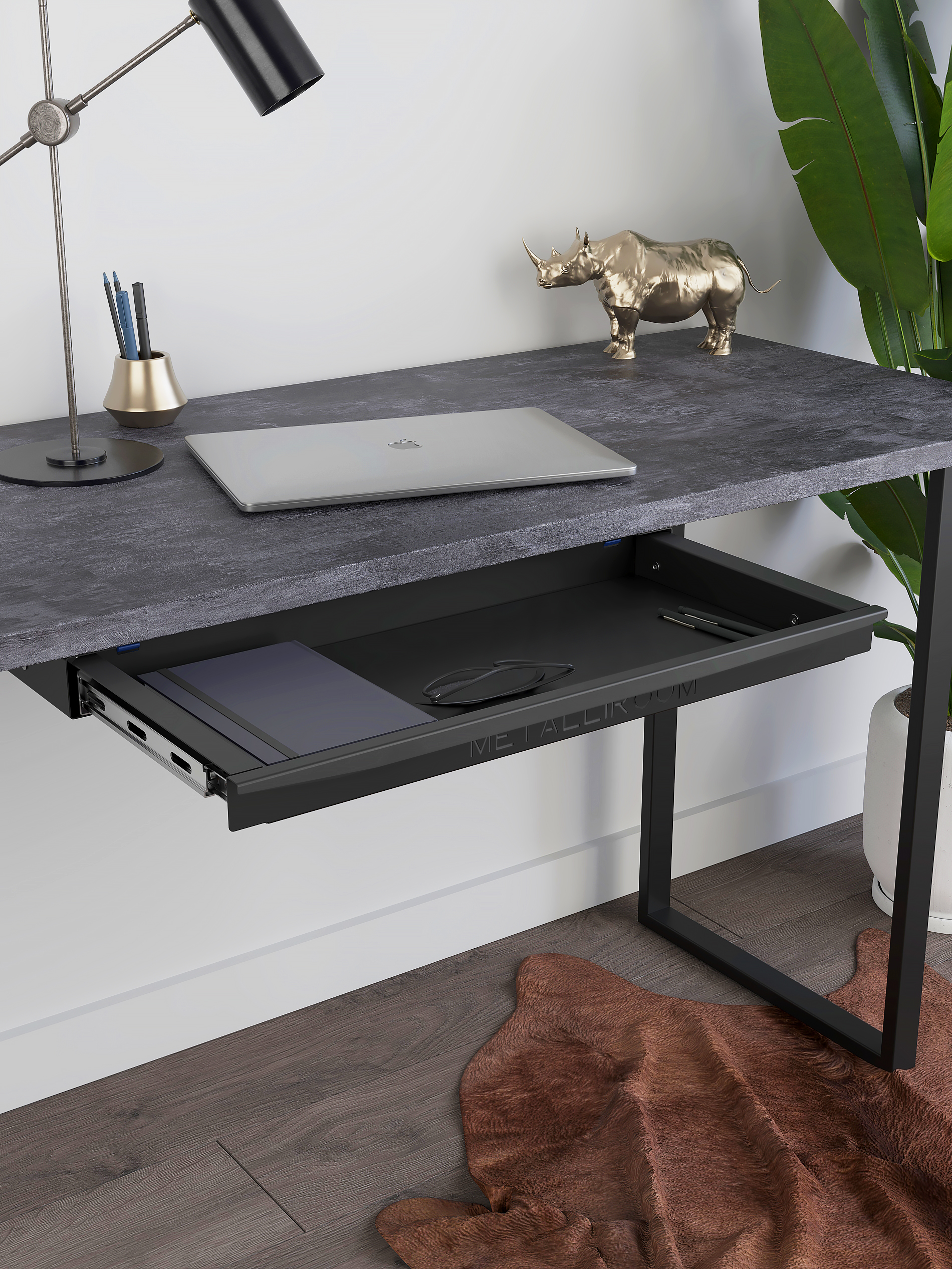 ВыдвижнойящикподстолMetalliRoomшириной50см,металлический,цветчерный