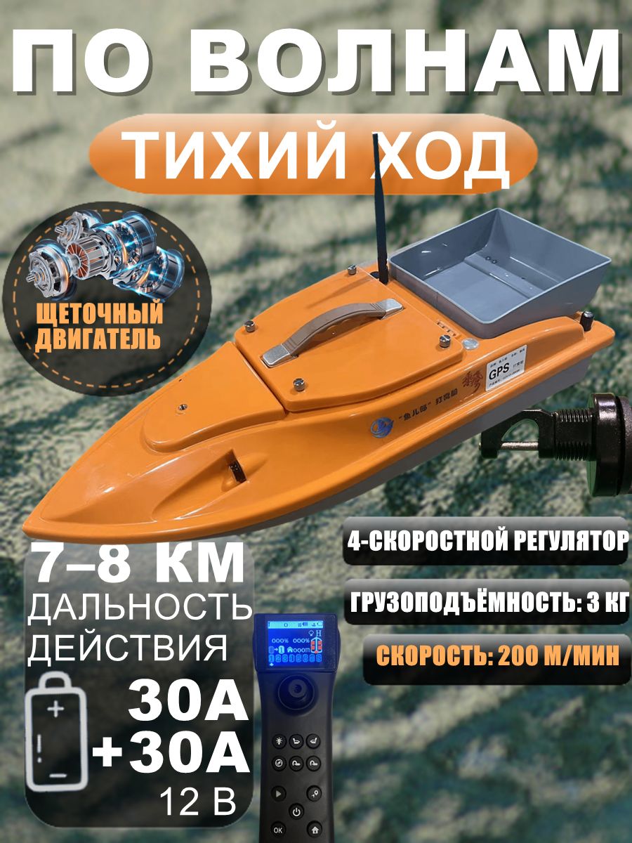 СкоростнойприкормочныйкорабликGPSS-ТИХИЙХОД,12в30000мач+30000мач,щеточныйдвигательмодели997,прикормкарыбы,доставкакрючка,тихаяработа