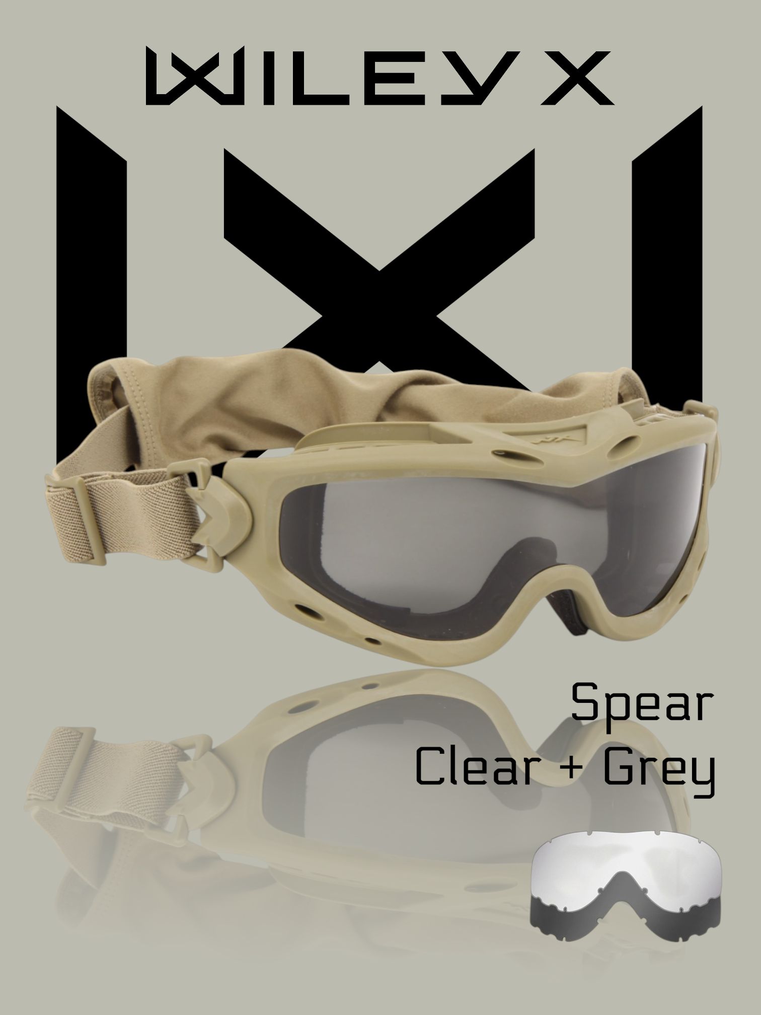 МаскатактическаязащитнаяWileyXSpear,оправаMatteTan,линзыGrey+Clear(SP29T)
