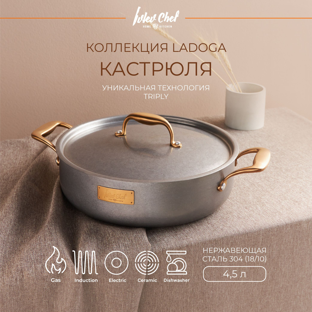 Кастрюля 4,5 л с крышкой Ivlev Chef Ladoga, для индукционных плит  #1