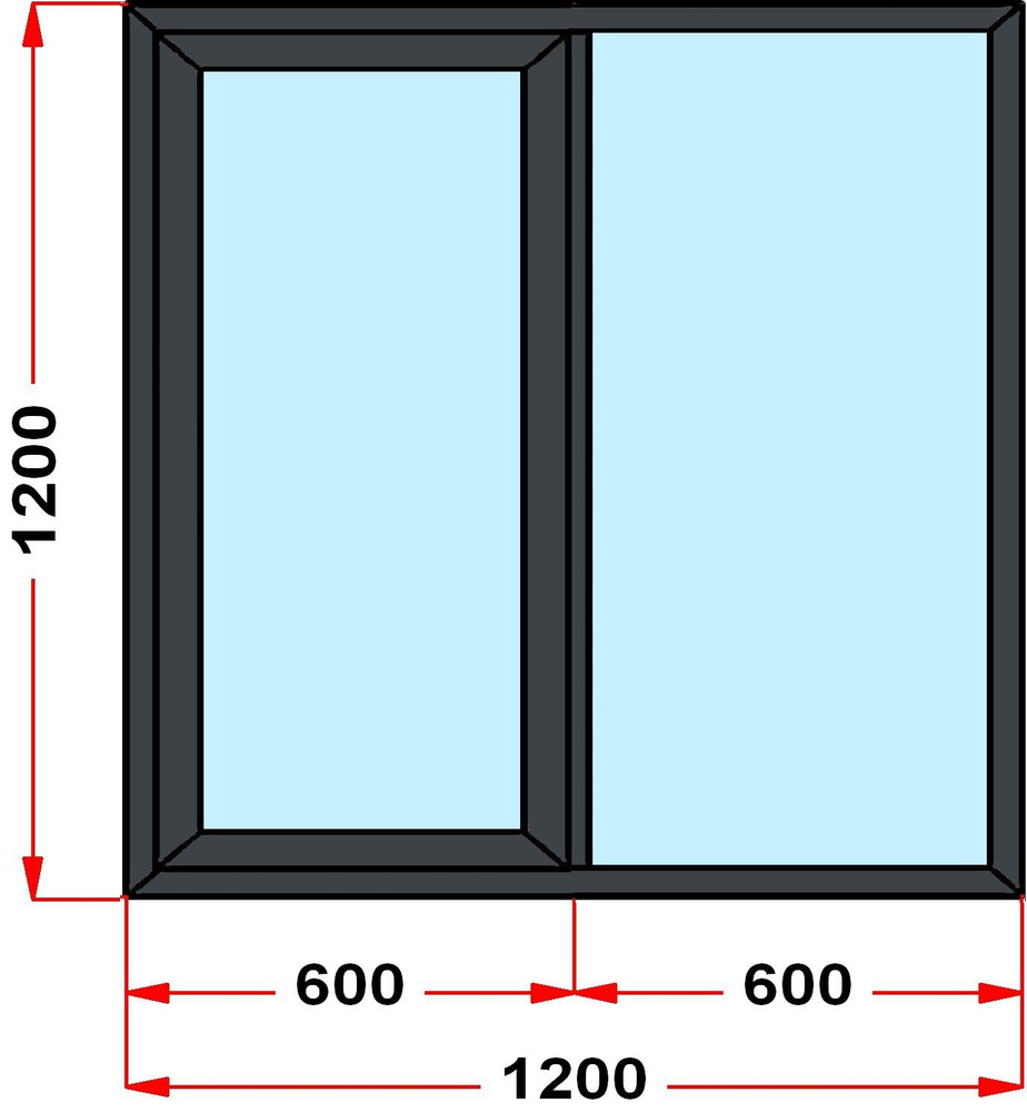 Окно из профиля Grunder 70 мм (1200 x 1200), с поворотно-откидной створкой, стеклопакет 3 стекла, темно-серое #1