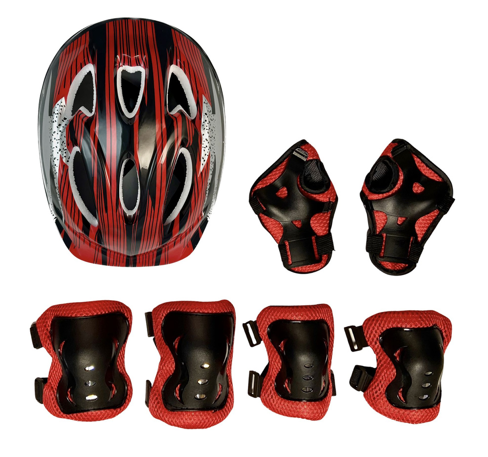 Комплект защиты для катания красный ИЛИЗИУМ СПОРТ шлем наколенники налокотники защита запястья для роликов #1