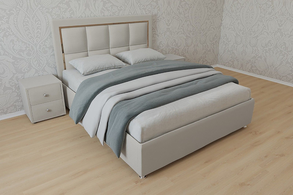 Односпальная кровать Вирджиния 80x200 основание металлическое с ламелями велюр бежевый ножки 5 см  #1