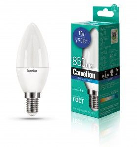 Комплект 12 шт. светодиодная LED лампа Camelion Свеча E14 10W(850lm 220 ) 6500K 6K матов. 107x38 пластик #1
