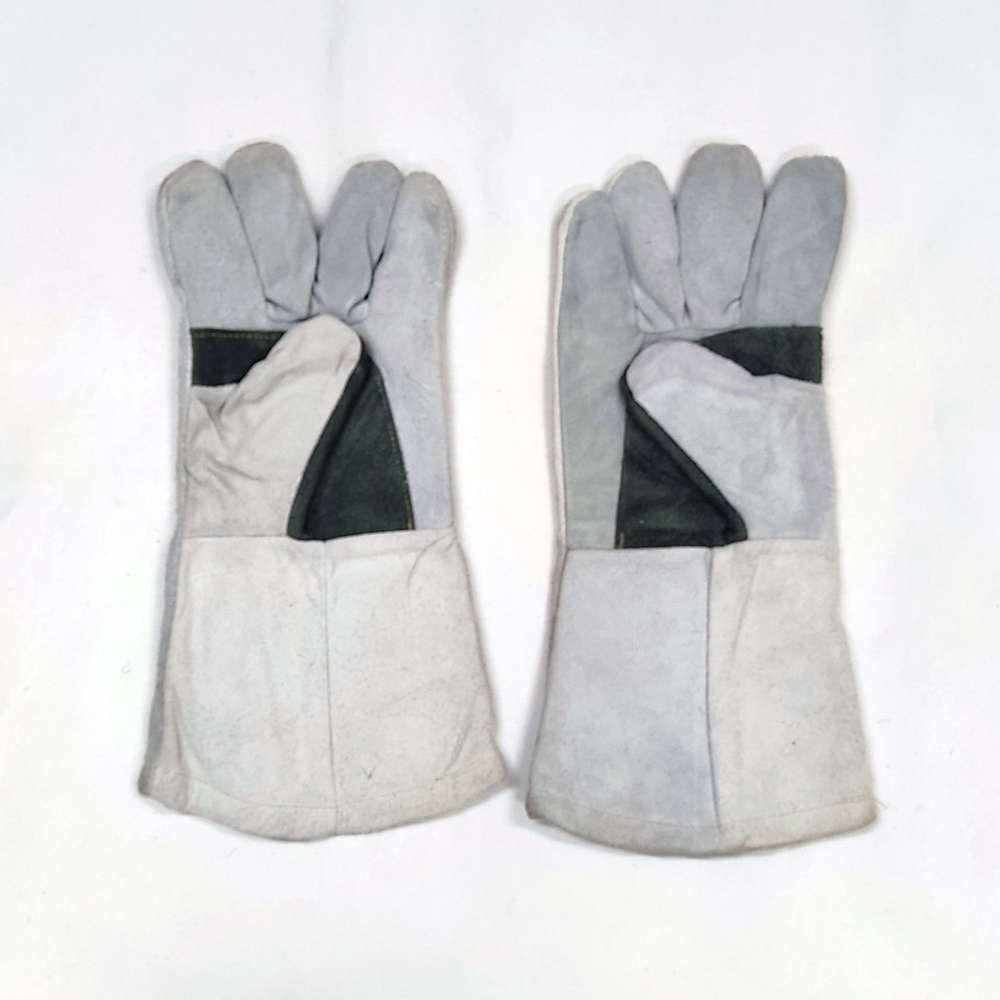 Перчатки спилковые защитные с подкладкой зимний 35 см (черно-серий) 1шт  #1