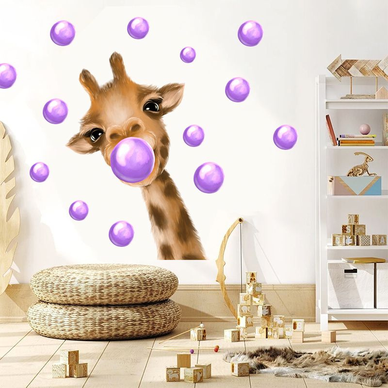 Наклейки на стену для декора детские Фиолетовый воздушный шар и жираф  #1