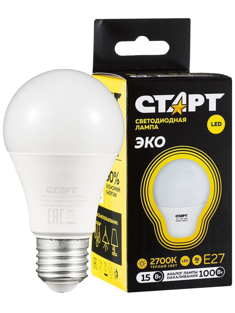 Лампа светодиодная СТАРТ LED GLS E27 15W 30 WS, теплый 10шт #1