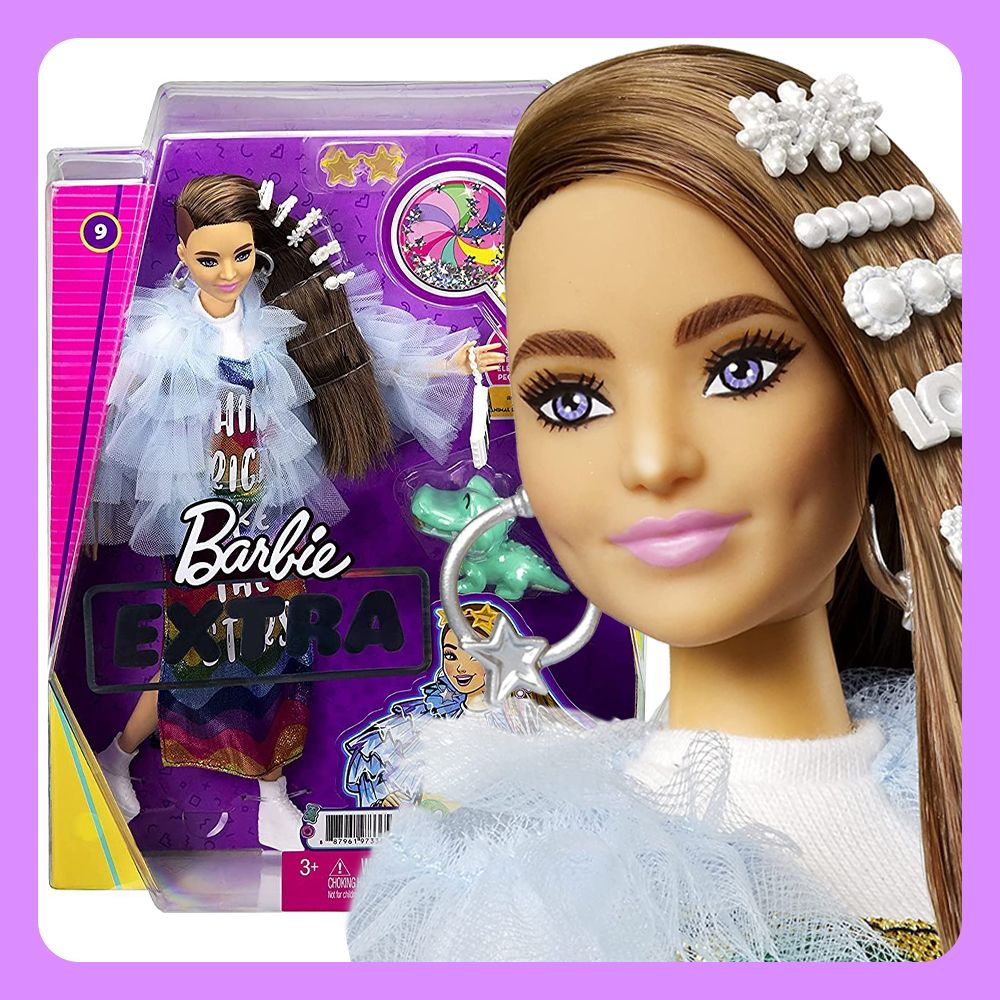 Кукла Барби Экстра - Радужное платье (Barbie Extra Doll 2021 Yellow coat, in rainbow dress)  #1