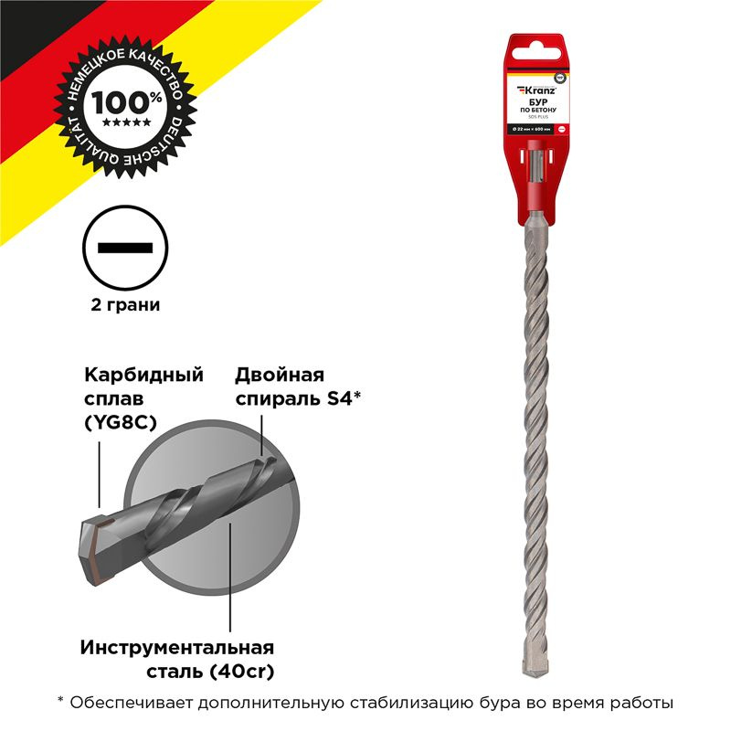 Бур по бетону 22x600x540 мм SDS PLUS Kranz 1 шт арт. KR-91-0068 #1