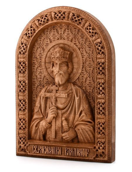 Деревянная резная икона "Святой равноапостольный князь Владимир" бук 12 x 8 см  #1