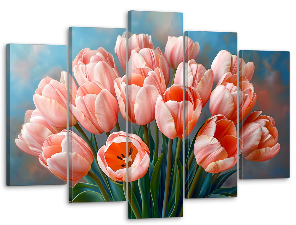 Модульная картина для интерьера на стену "Розовые тюльпаны" 80x140 см MK50333  #1
