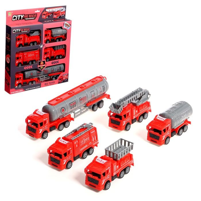 Игровой набор "Пожарная служба", инерция, 5 грузовиков в комплекте  #1