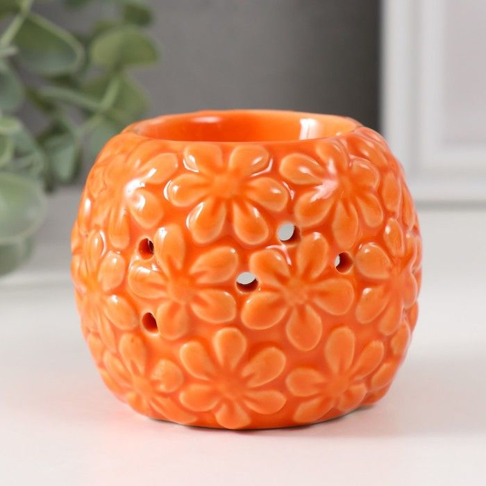 Аромалампа керамика "Цветочки" оранжевая 7,5х7,5х7,5 см #1