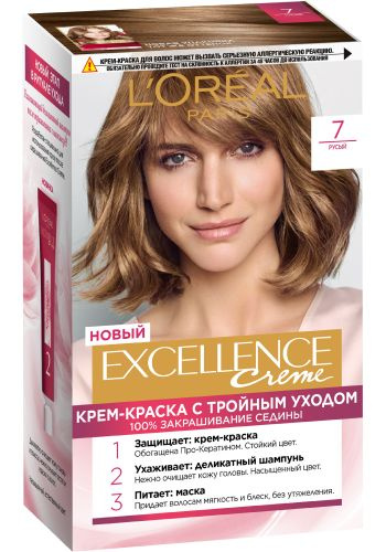 L'Oreal Paris Крем-краска для волос Excellence Creme, 7 Русый, стойкая, Лореаль  #1