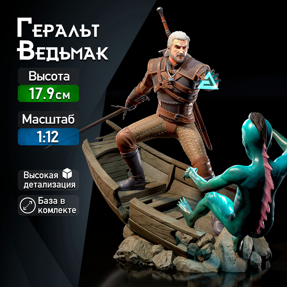 Фигурка для покраски "Геральт / Geralt" (Ведьмак / Witcher), коллекционная, масштаб 1:12  #1