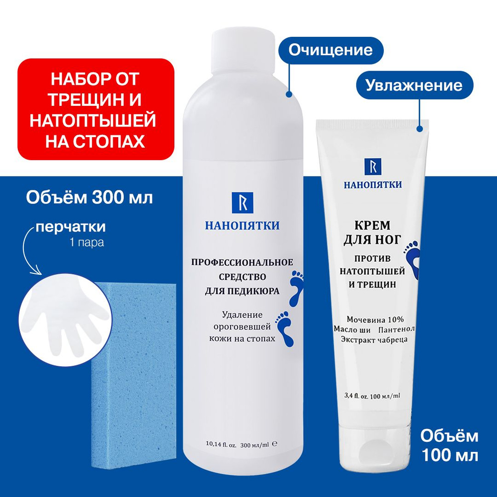 НАНОПЯТКИ Набор средств для ухода за кожей стоп № 21: Кератолитик для педикюра 300 мл, пемза для пяток #1