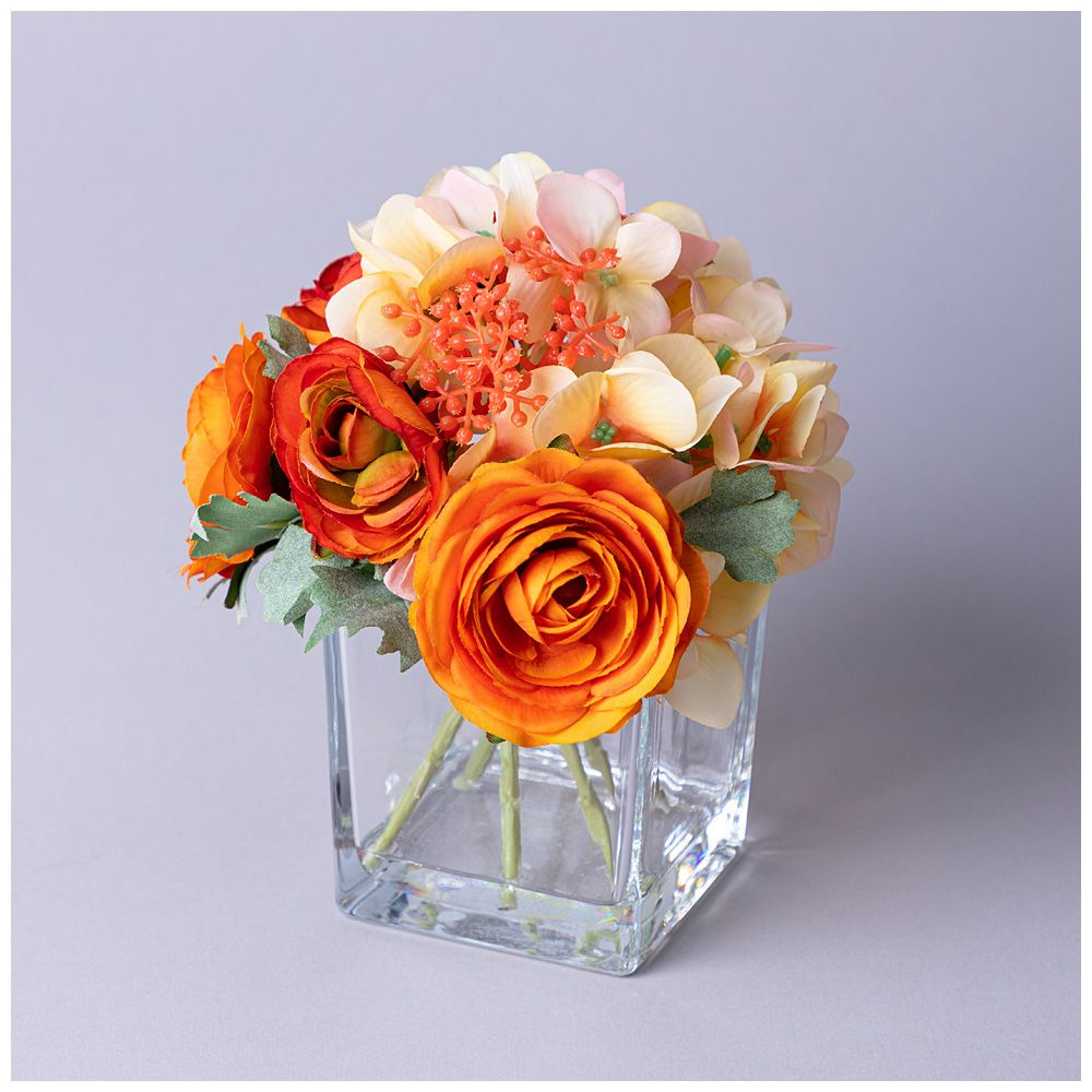 Букет искусственных цветов в квадратной вазе, высота 16 см  #1