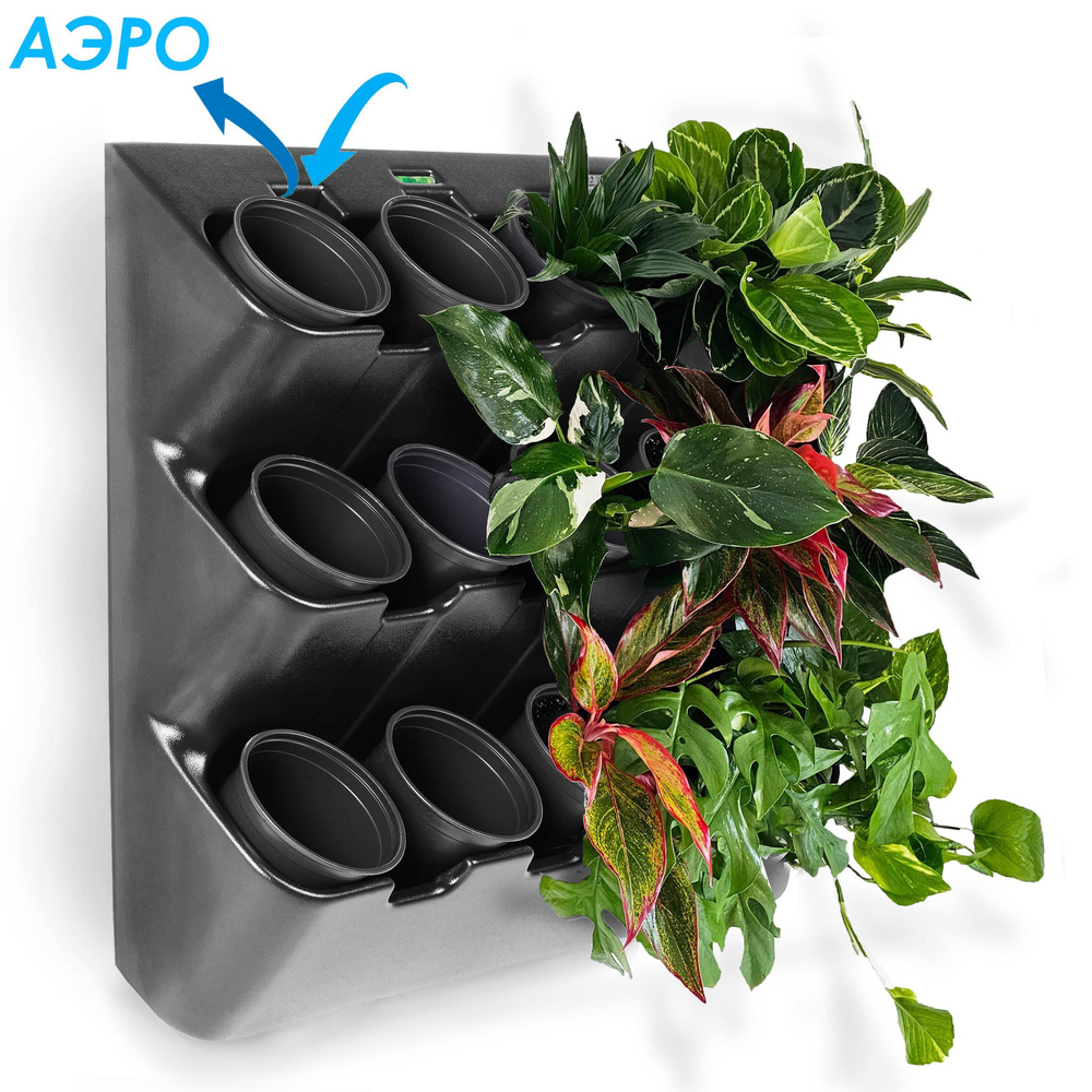 Фитомодуль "BOXSAND 12 АЭРО" (60х65 см) вместимость 12 растений, цвет черный в комплекте с горшками 1 #1