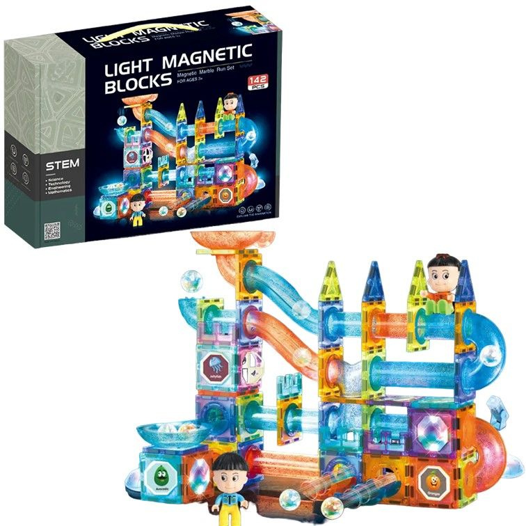2305 Светящийся магнитный конструктор Light Magnetic blocks, 142 деталей на магнитах с LED подсветкой #1