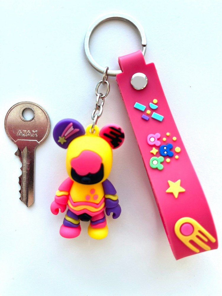 Брелок игрушка на ключи Мишка космонавт желтый #1