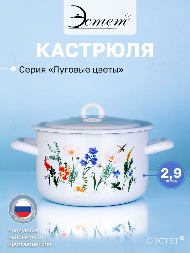 Кастрюля с крышкой 2.9 л "Эстет" эмалированная / кастрюля для индукционных плит  #1