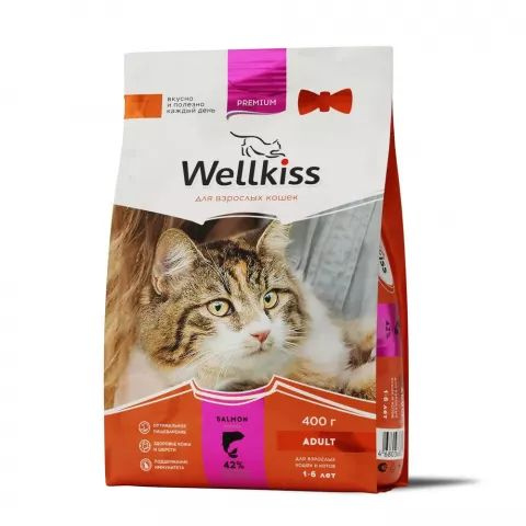 Wellkiss Adult Salmon Корм сухой для кошек, с лососем, 400 гр. #1