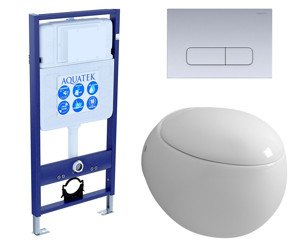 Комплект 3 в 1 инсталляция Акватек Standart + Унитаз подвесной Grossman GR-4442 с кнопкой хром матовой #1