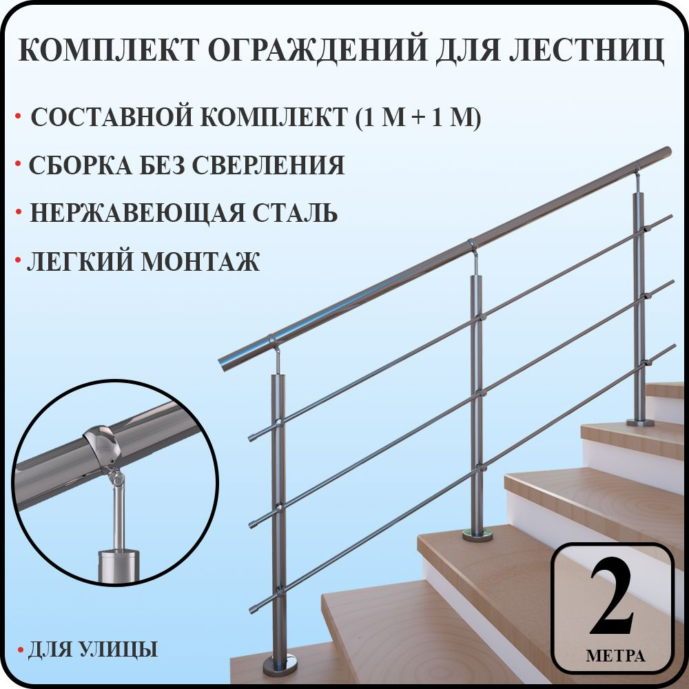 Перила для лестницы комплект из нержавеющей стали 2 м. п. для улицы  #1
