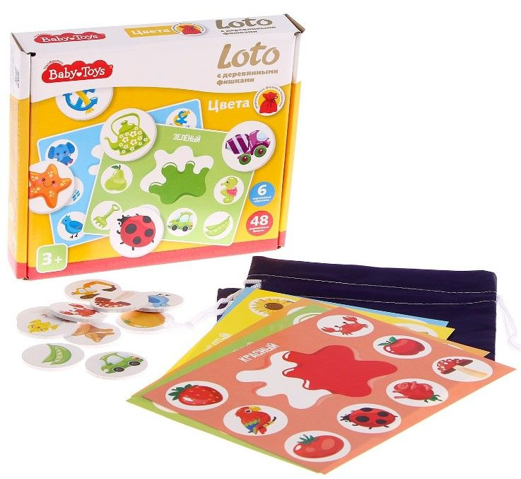 Детское лото с деревянными фишками "Цвета", развивающая настольная игра для малышей, игровой набор из #1