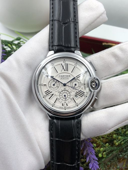 Мужские наручные часы CARTIER с кожаным ремешком в подарочной упаковке  #1