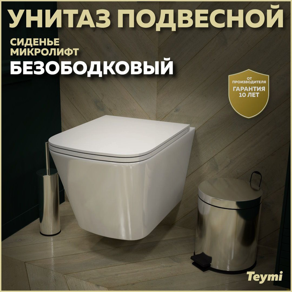 Унитаз подвесной Teymi Helmi Vortex безободковый, сиденье микролифт  #1