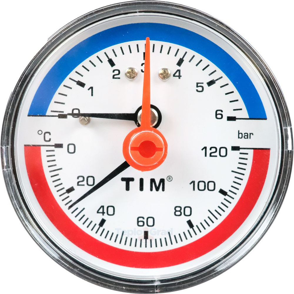 Термоманометр аксиальный TIM, корпус 63 мм, диапазон 0-6 бар, подключение 1/2 Y-63T-6  #1