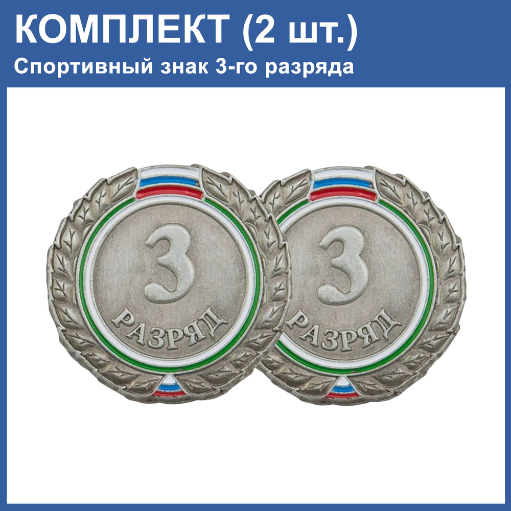 Знак - 3-й разряд (Комплект: 2шт.). Значок спортивного разряда.  #1