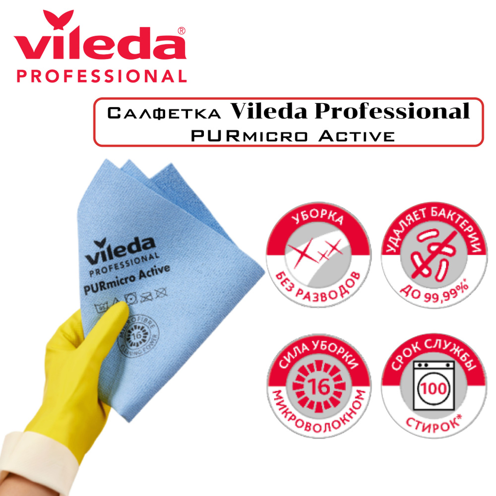 Салфетка для уборки Vileda Professional PURmicro Active 38х35 см -1 шт. синяя  #1