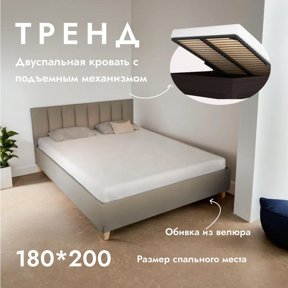 Двуспальная кровать Тренд 180х200 см, с ортопедическим подъемным механизмом, цвет темно-серый  #1