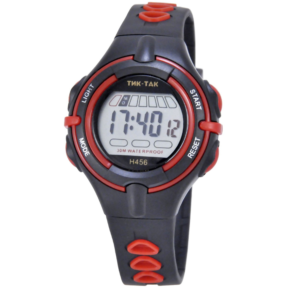 Часы детские электронные наручные Тик-Так Н456 красные с подсветкой, будильником, секундомером  #1