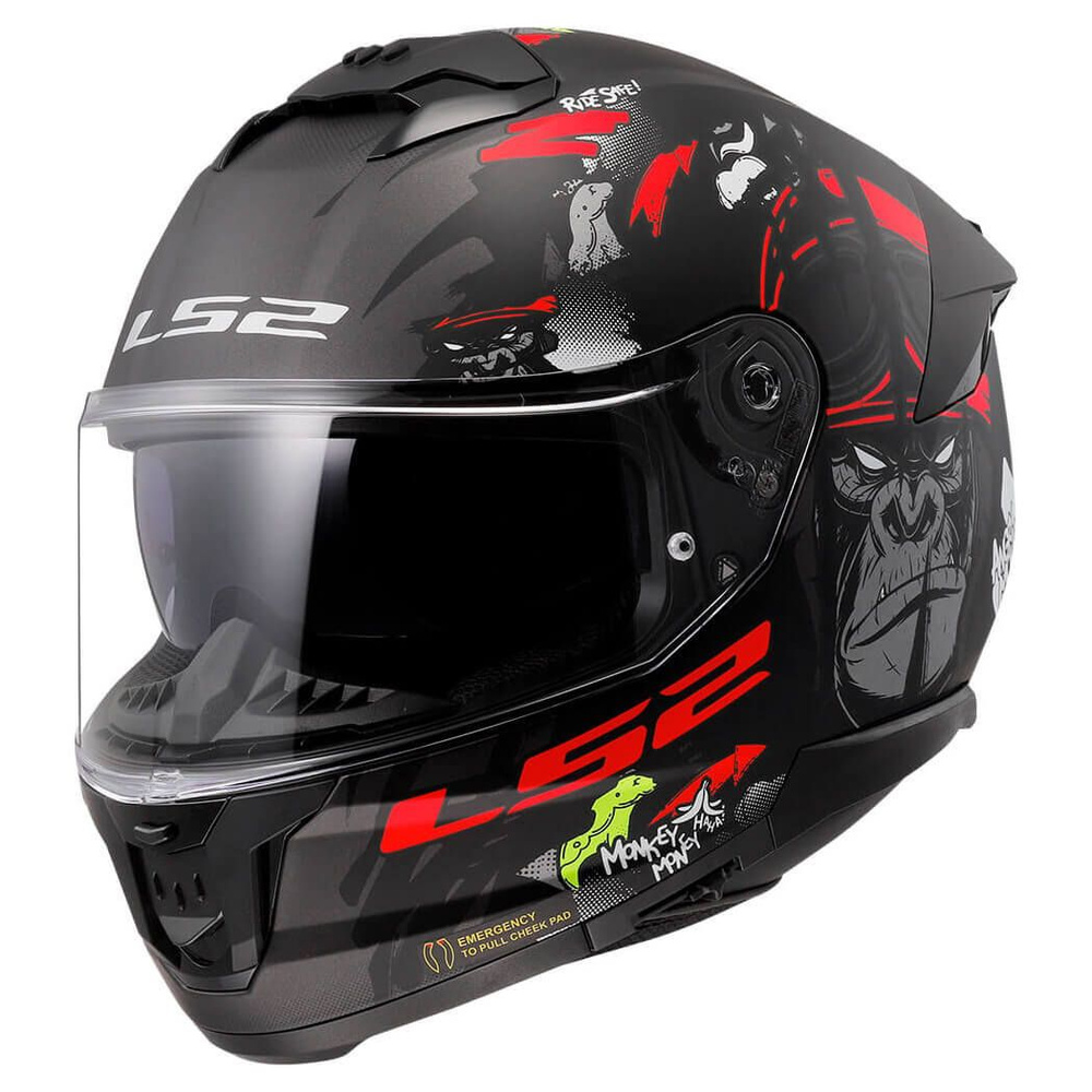 Шлем интеграл для мотоциклистов LS2 FF808 STREAM 2 ANGRY MONKEY Matt Black Red S мотоэкипировка мотозащита #1