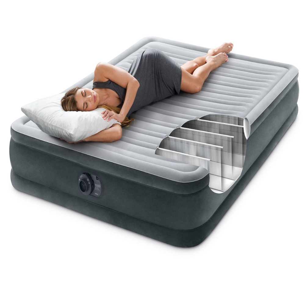 Надувная кровать двуспальная с насосом для сна 67768 Comfort - Plush Airbed Intex 137 х 191 х 33 см  #1