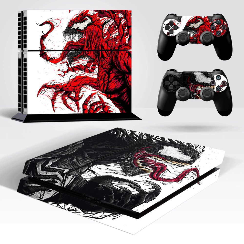 Наклейка Venom Red&Black виниловая защитная на игровую консоль PlayStation 4 Fat полный комплект  #1