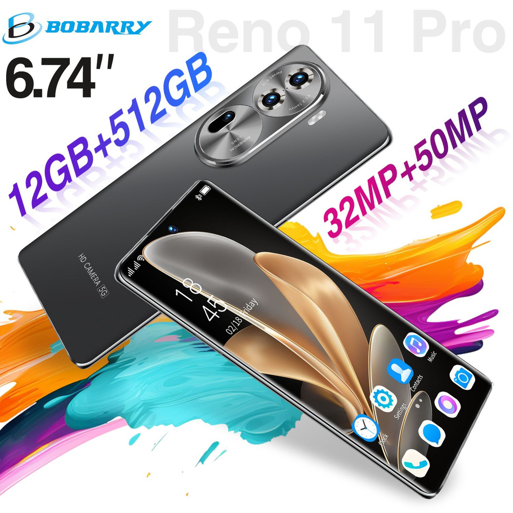 Bobarry Смартфон Bobarry-RENO11PRO Global 12/512 ГБ, черный #1