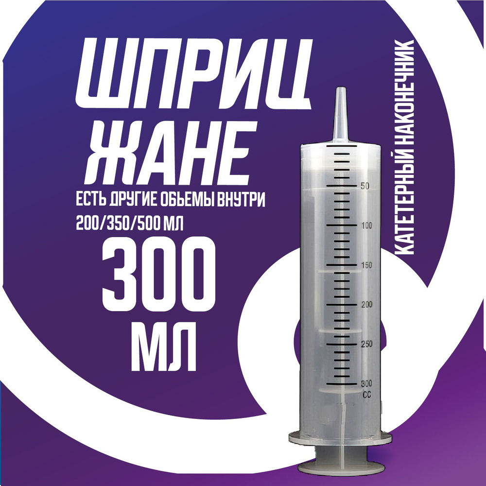 Шприц большой 300 мл, шприц Жане крупного размера медицинский с катетерным наконечником  #1