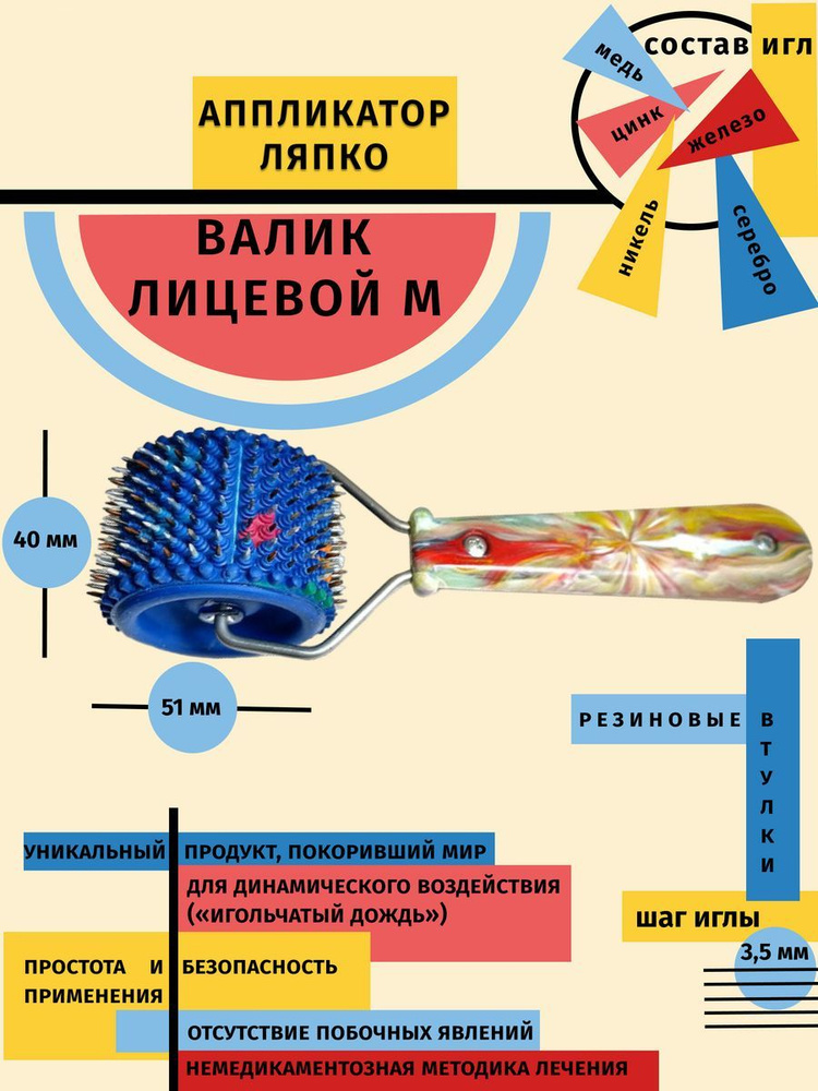 Аппликатор Ляпко Валик лицевой-М шаг игл 3,5 мм синий (диаметр-51 мм,ширина-40 мм)  #1