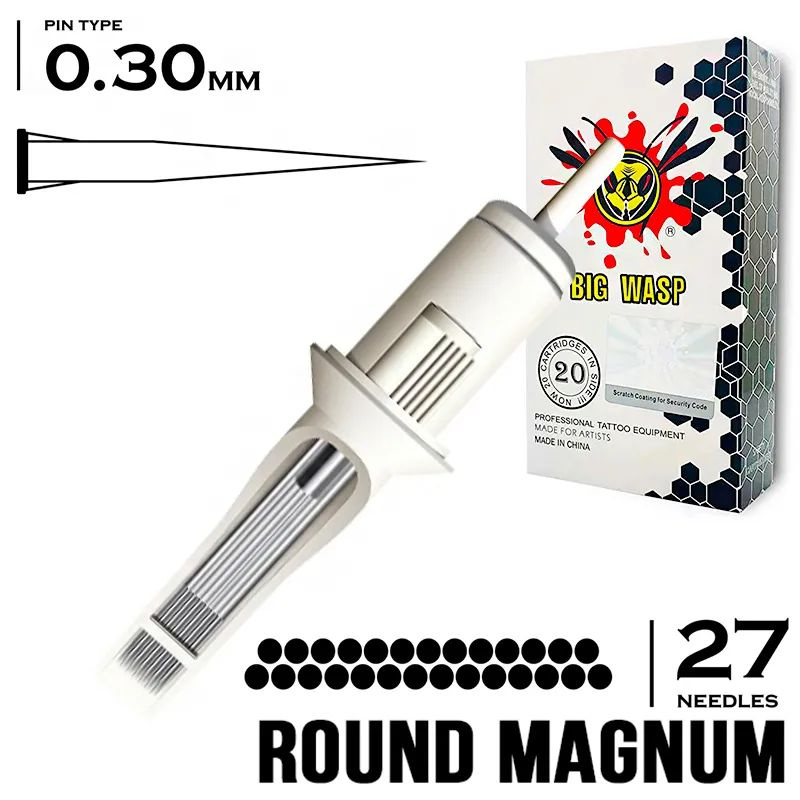 Тату картриджи BIG-WASP WHITE 30/27RM Round Magnum (1027RM) 20шт/уп #1