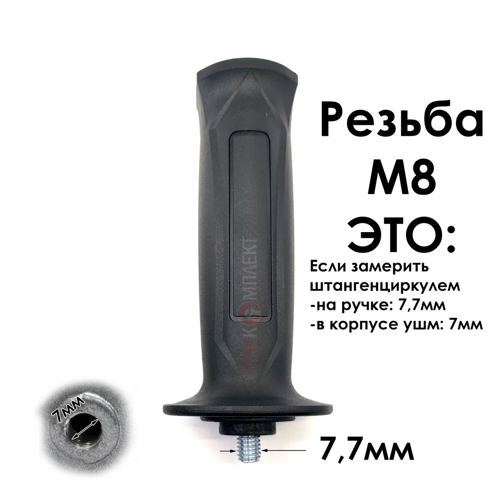 Ручка боковая для УШМ, пластик, резьба М8 (под гайку диаметром 7мм), 010230A  #1
