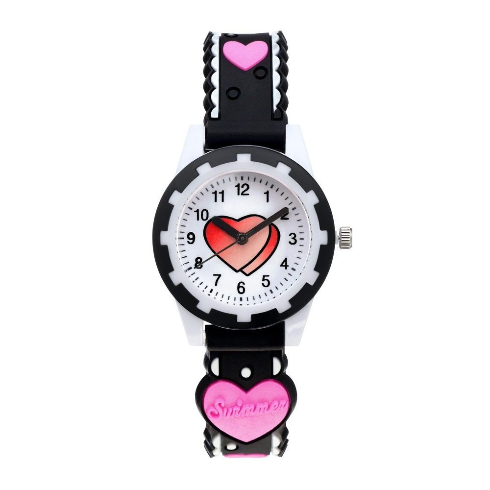 Часы наручные детские, "Сердечки", d-2 см, ремешок силикон l-20 см, черные  #1
