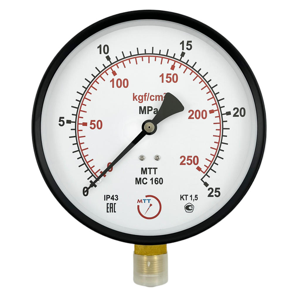 Манометр технический МС160 давление 0-25 МПа (250 бар) резьба М20х1,5 класс точности 1,5 корпус 160 мм. #1