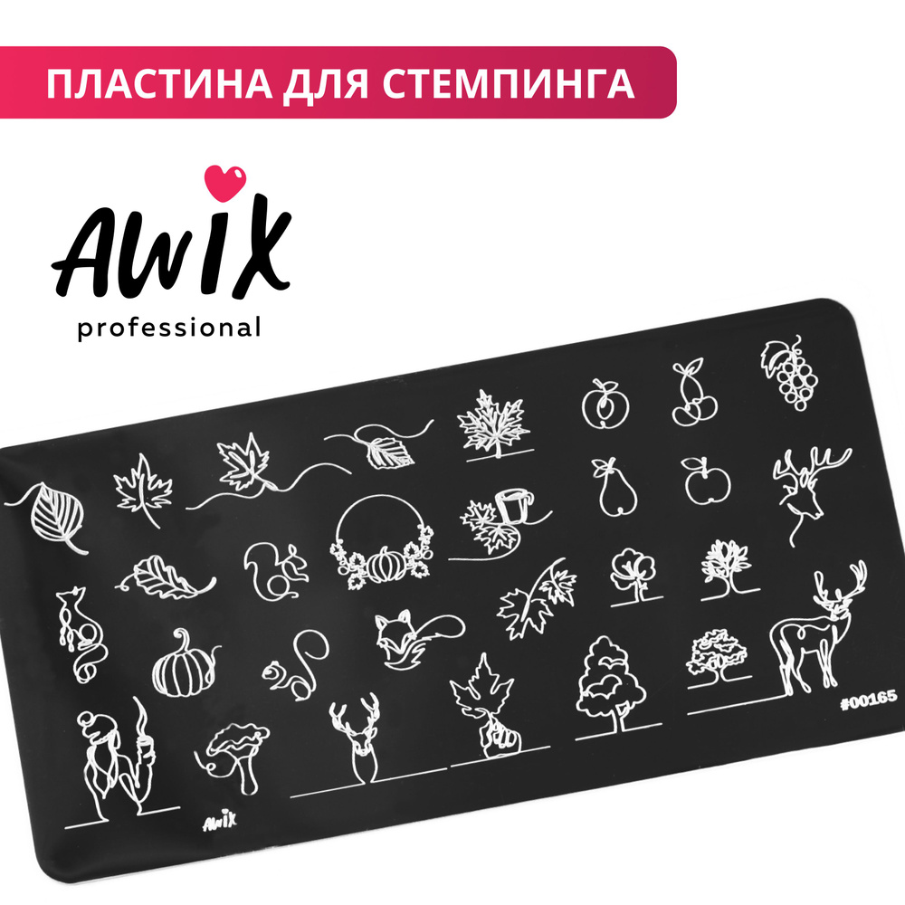 Awix, Пластина для стемпинга 165, металлический трафарет для ногтей природа, осень  #1