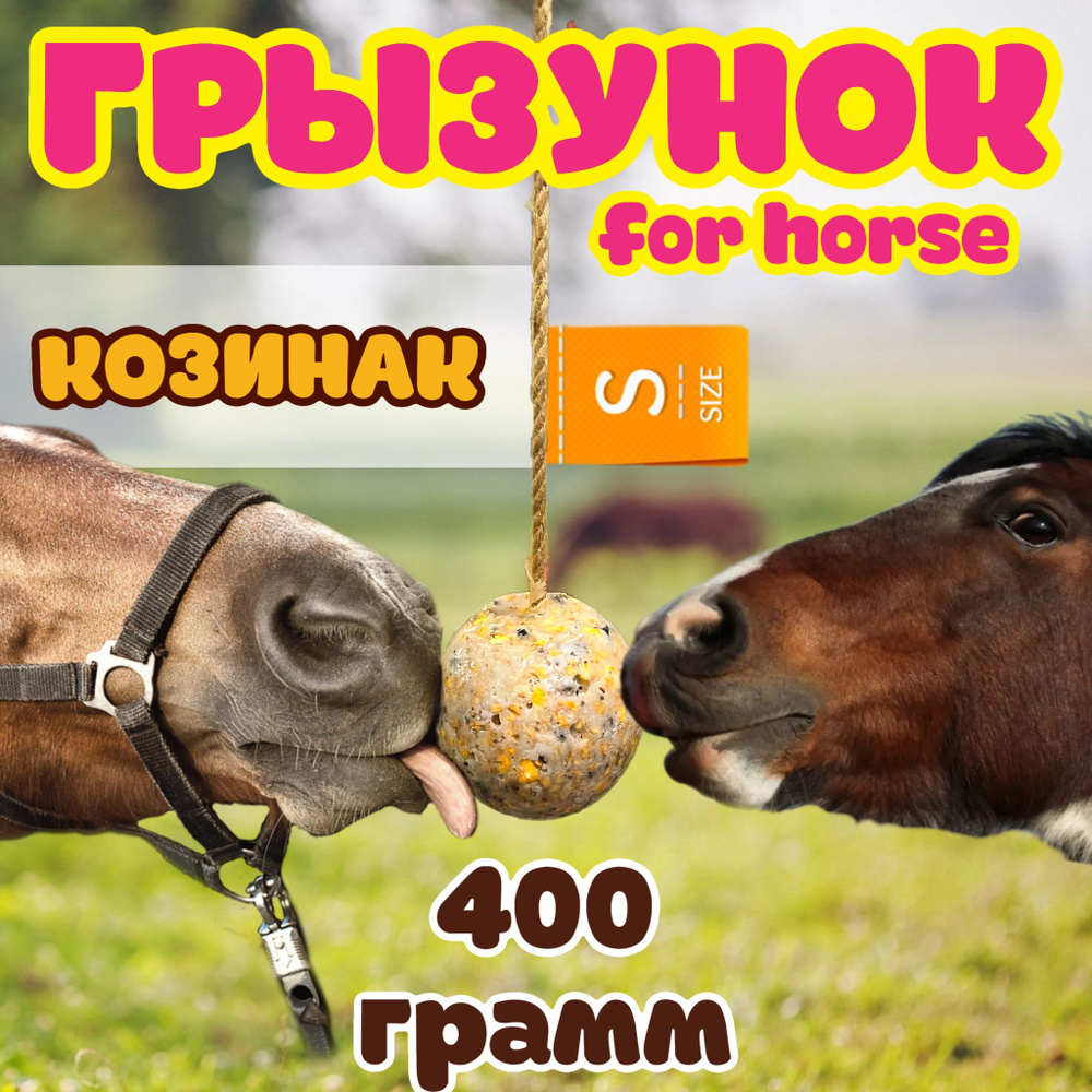 Сладкий грызунок-шар со вкусом "Козинак" FOR HORSE / лакомство (ликит) лизунец для лошади 400 гр  #1